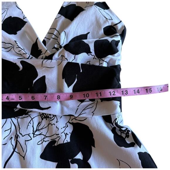 White House Black Market White Black Floral Cotton Halter Cocktail Dress Size 0 - Picture 7 of 8